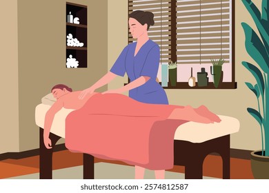 A vector illustration of Massage Therapist Working on a Client 