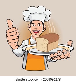 vector illustration, master chef icon or mascot for culinary or bakery business.
