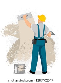 Vector illustration of a master plastering wall