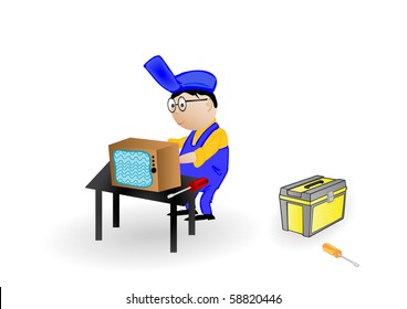 Vector illustration the master the repairing TV