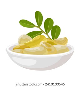 Vector illustration, mastic gum in a white bowl, also known as Chios tears, isolated on a white background.