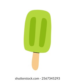 vector illustration of matcha ice cream. Set of ice cream on stick and waffle cone. Taiyaki with matcha flavored ice cream and strawberry. For menu design, food blogs, prints and postcards.