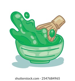 Vector illustration of matcha tea. Traditional Japanese tea drink shaken with a traditional shaker.