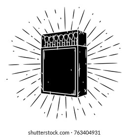 Ilustración vectorial con una caja de fósforos y rayos divergentes sobre fondo blanco. Utilizado para afiches, banner, web, impresión en pantalones, bolsos, insignias, volante, diseño de logotipo y mucho más.