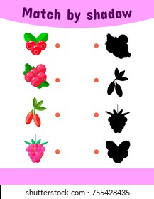 vector illustration. Matching game for children. Connect the shadow of the berries. cranberries, currants, Goji, raspberry