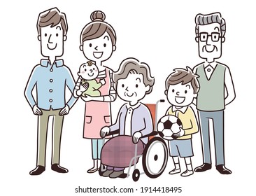 Vector illustration material: 3rd generation family, long-term care