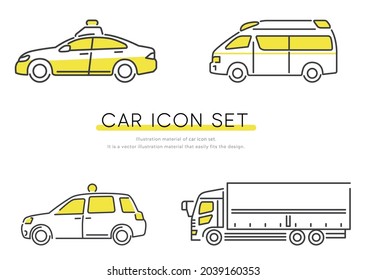 Vector illustration material: ambulance, police car, truck, taxi icon set