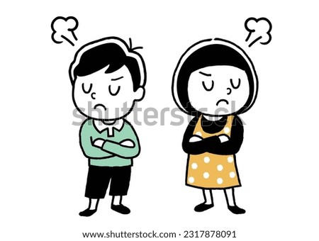 Vector illustration material: angry boys and girls, children