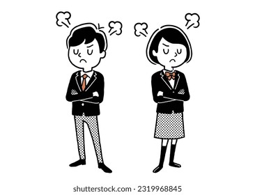 Vector illustration material: angry male student and female student