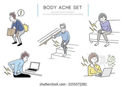 Vector illustration material: body ache, person set