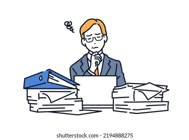 Vector illustration material of a boss who does not go paperless