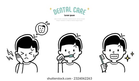 Vector illustration material: Boy brushing teeth to prevent tooth decay