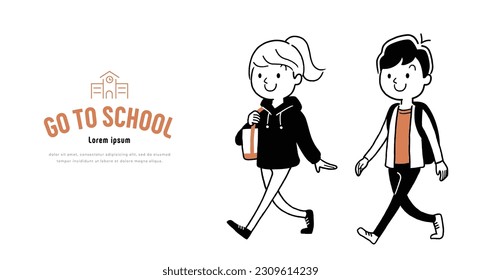 Vector illustration material: boys and girls walking