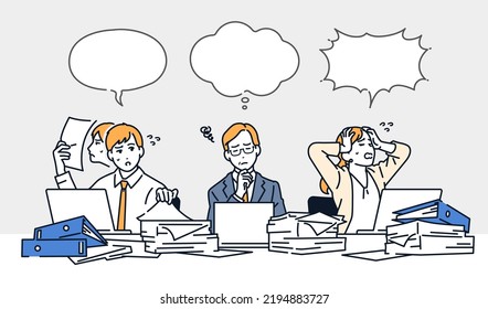 Vector illustration material of a business person who does not go paperless and a speech bubble