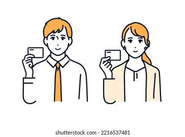 Vector Illustration Material Of A Business Person Holding A Card With A Smile