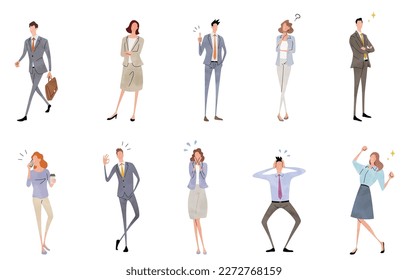 Vector illustration material: business person expressing emotions, business person set