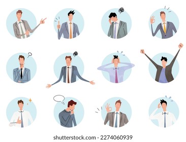 Vector illustration material: Business person expressing emotions, business person icon set