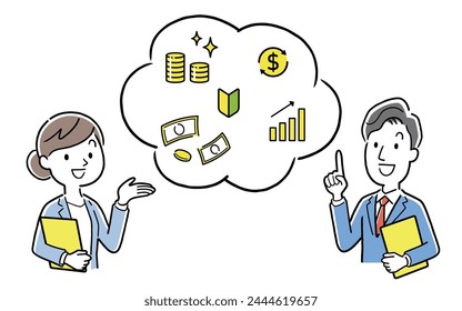 Vector illustration material: Business person explaining asset management