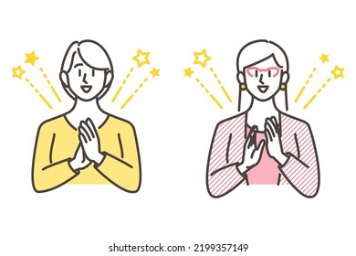 Vector illustration material of a business woman applauding with a smile