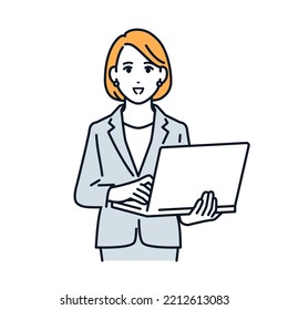 Vector illustration material of a business woman with a laptop