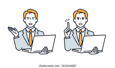 Vector illustration material of a businessman explaining with a laptop