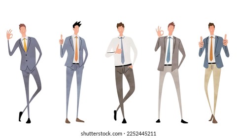 Vector illustration material: Businessman giving an OK sign, person set, business