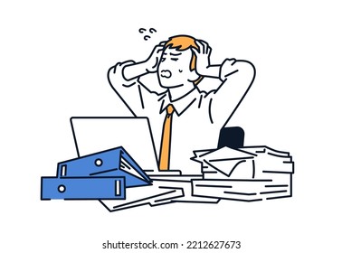 Vector illustration material of a businessman holding his head overtime