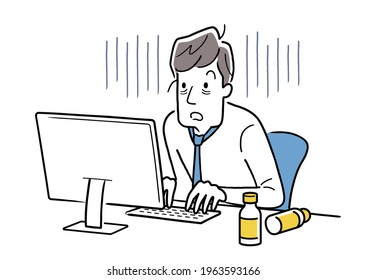 Vector Illustration Material: Businessman tired from finishing work