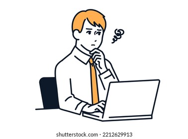 Vector illustration material of a businessman worried in front of a PC