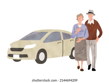 Vector illustration material: car and senior couple