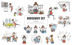 Vector Illustration Material: Illustration Character Set About Housewife Housework