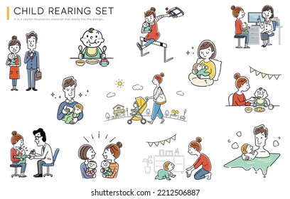 Vector illustration material: childcare, parenting set