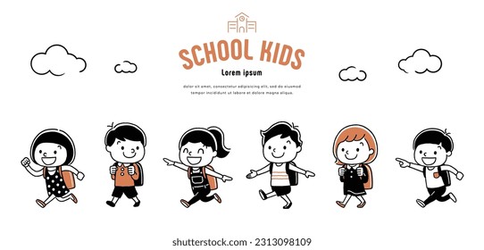 Vektorgrafik-Material: Kinder, die mit Schultaschen zur Schule gehen