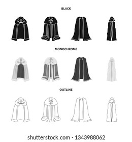 Vector illustration of material and clothing icon. Set of material and garment vector icon for stock.