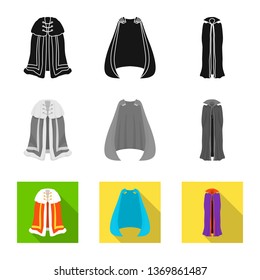 Vector illustration of material and clothing icon. Set of material and garment vector icon for stock.