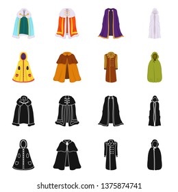 Vector illustration of material and clothing icon. Set of material and garment stock symbol for web.