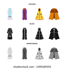 Vector illustration of material and clothing icon. Set of material and garment vector icon for stock.