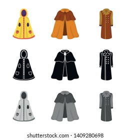 Vector illustration of material and clothing icon. Set of material and garment stock symbol for web.