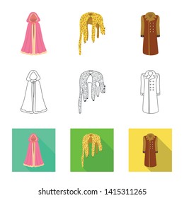 Vector illustration of material and clothing icon. Set of material and garment stock symbol for web.