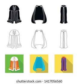 Vector illustration of material and clothing icon. Set of material and garment stock vector illustration.