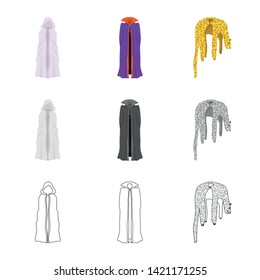 Vector illustration of material and clothing icon. Set of material and garment vector icon for stock.