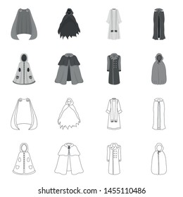 Vector illustration of material and clothing icon. Collection of material and garment stock symbol for web.