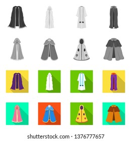 Vector illustration of material and clothing logo. Collection of material and garment vector icon for stock.