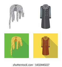 Vector illustration of material and clothing logo. Collection of material and garment stock symbol for web.