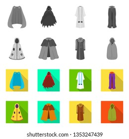 Vector illustration of material and clothing sign. Set of material and garment vector icon for stock.