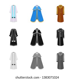 Vector illustration of material and clothing sign. Set of material and garment stock symbol for web.