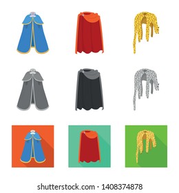 Vector illustration of material and clothing sign. Set of material and garment vector icon for stock.