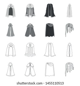 Vector illustration of material and clothing sign. Set of material and garment vector icon for stock.