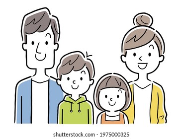 Vector Illustration Material: Couple with 2 children, Family of 4