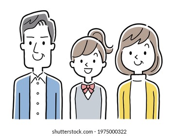 Vector Illustration Material: Couple With Daughter Of Junior High School Or High School, Family Of Three